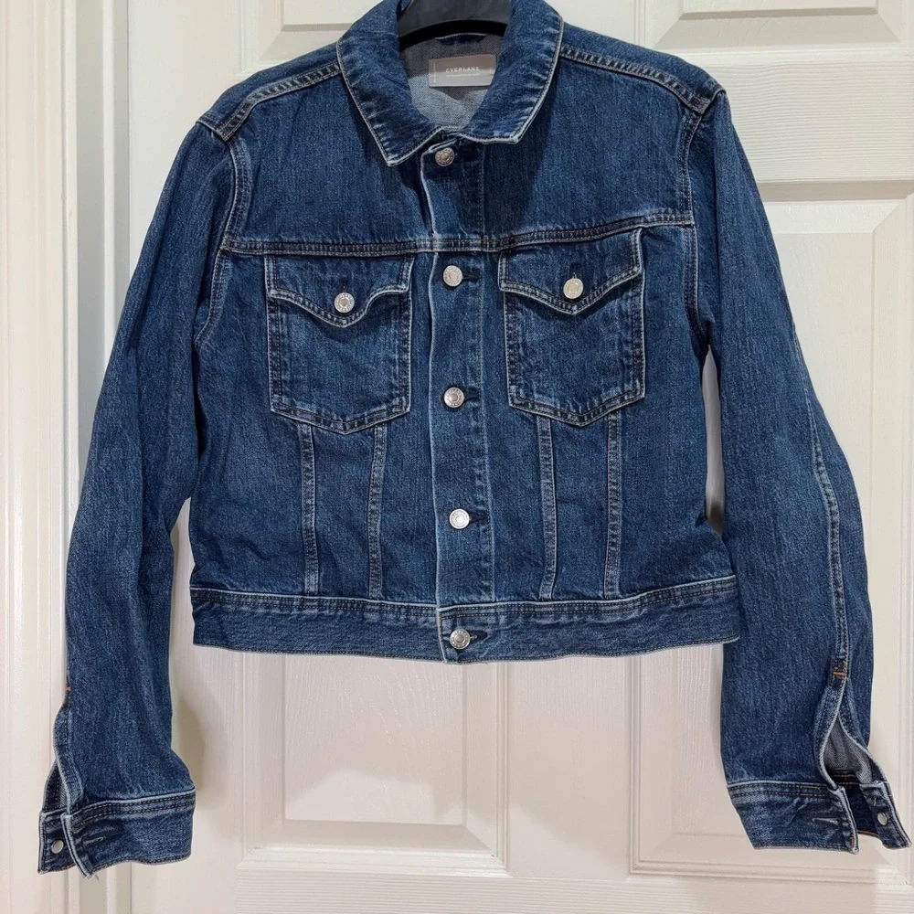 Everlane The Shrunken Denim Jacket Dark Indigo Wash Sz XL - Picture 5 of 12